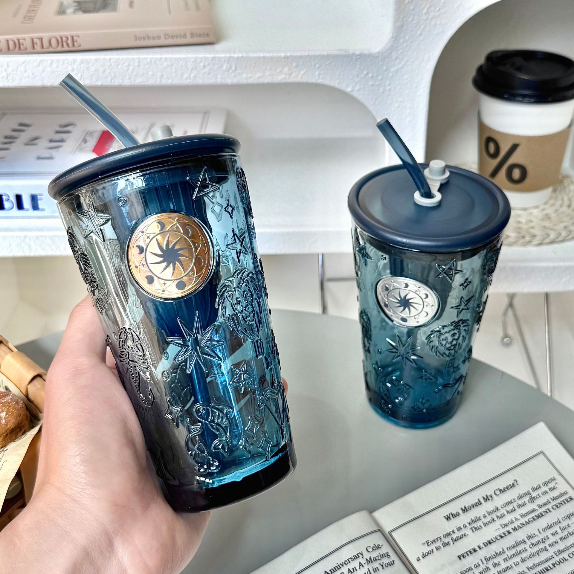 ins high appearance level water cup for men, desktop office, home use, straw cup for tea brewing, thickened glass cup with filter, gift Specification drawing