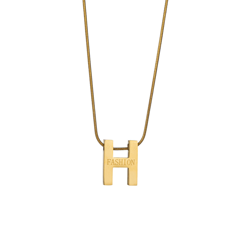 New fashion letter H snake bone chain titanium steel necklace for women, simple 18k gold-plated light luxury collarbone chain without fading Item Picture