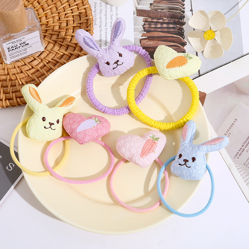 Two cute children's colorful cartoon rabbit hair bands are soft and won't damage hair. Girls can tie their hair in a ponytail in autumn and winter Specification drawing