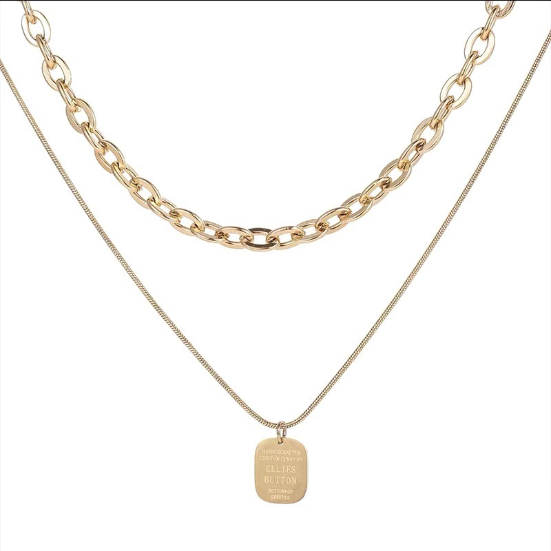 European and American cross-border personalized retro hip-hop heavy metal titanium steel double-layer chain square engraved tag thick necklace Application Scenario