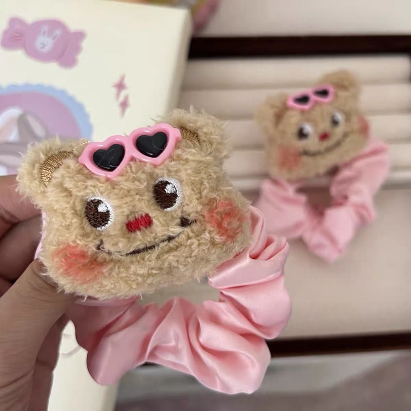 Cute butter bear satin hair tie, girl cartoon hair tie, ponytail fun hair tie, 2024 new style headwear and hair accessory Specification drawing