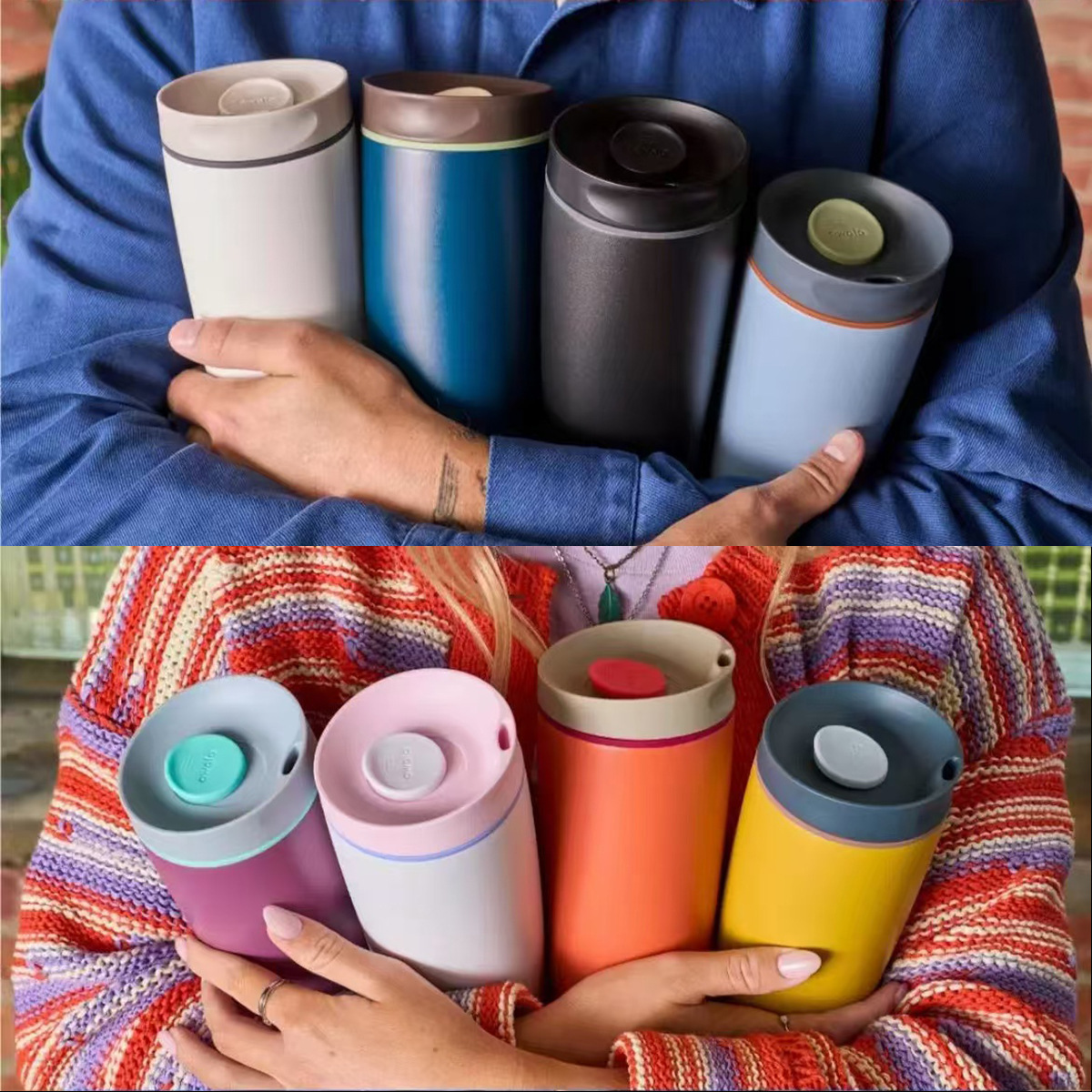 Owala-style stainless steel insulated cup, simple and fashionable coffee cup, outdoor portable and portable drinking cup full figure