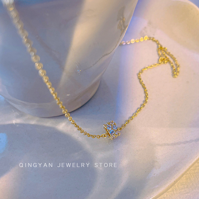 Simple and elegant double-row diamond waist pendant titanium steel necklace, exquisite zircon for women, versatile and popular collarbone chain wholesale Specification drawing