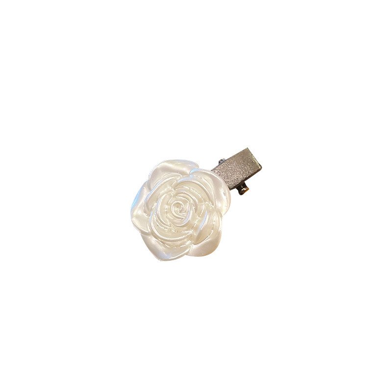 Spring Burnt agarwood rose hairpin, elegant bangs, flower hairpin, Japanese-style side camellia hair accessory, duckbill hairpin for women Item Picture