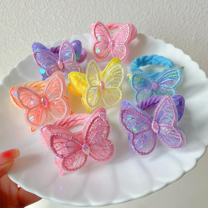 New butterfly hair tie children's hair band does not damage hair. Butterfly tie high ponytail hair band girls' rubber band headwear Specification drawing