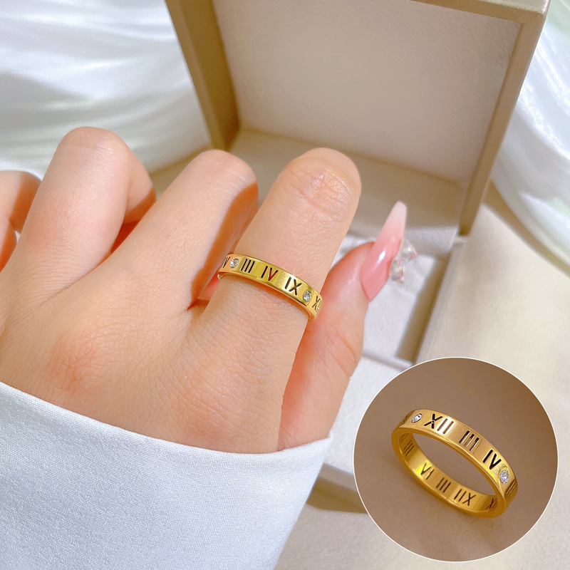 【 Non-fading 】 Minimalist text titanium steel cold style dance ring for men and women, trendy and simple food rings on Instagram Specification drawing