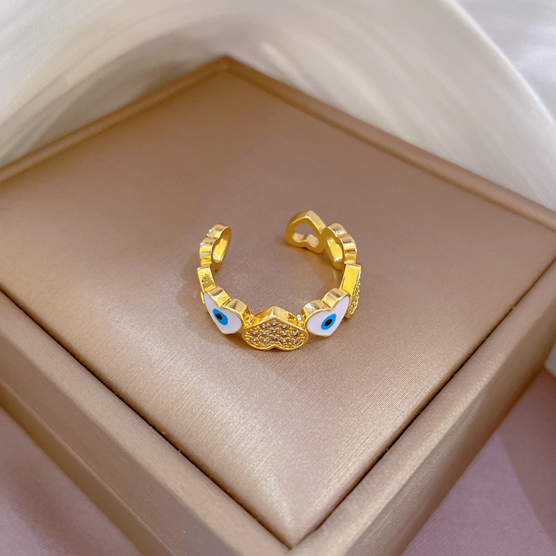 【 Real Gold 】 Oil-dripping heart-shaped glasses ring with adjustable opening, simple jewelry, Japanese-style ring couple rings Application Scenario