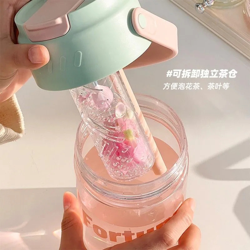 The new summer straw cup for girls, fruit tea with a filter, and the simple student plastic cup join hands to enhance the appearance level Application Scenario