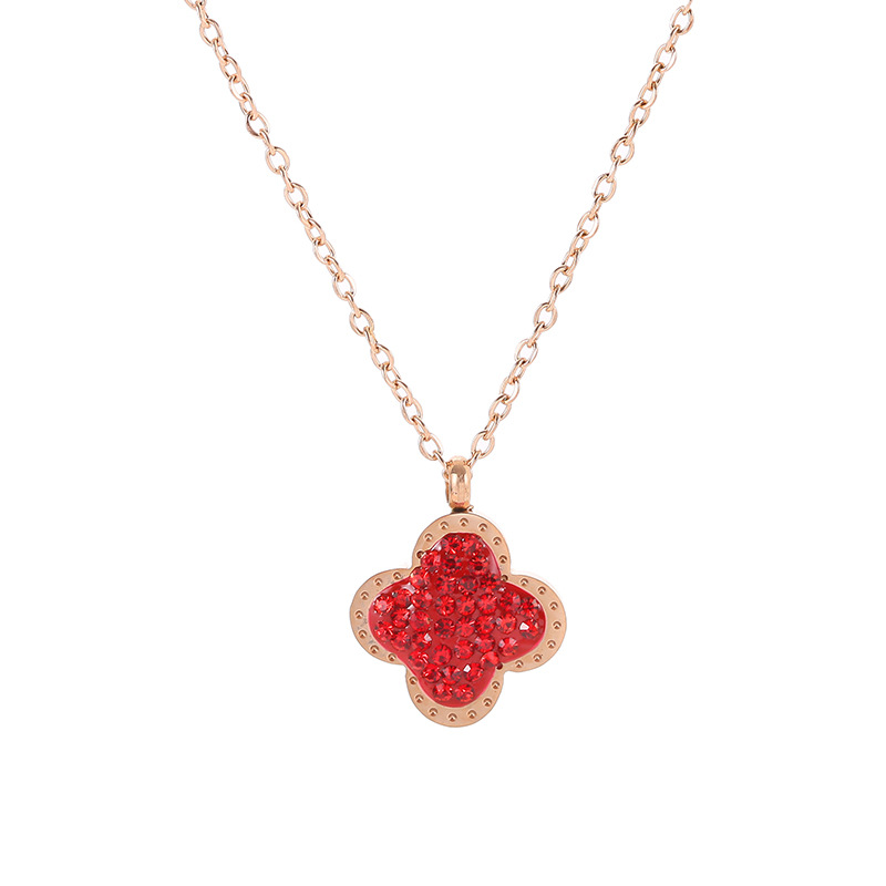 Korean version 18k rose gold full diamond double-sided four-leaf clover necklace, women's titanium steel non-fading light luxury trendy collarbone chain Item Picture
