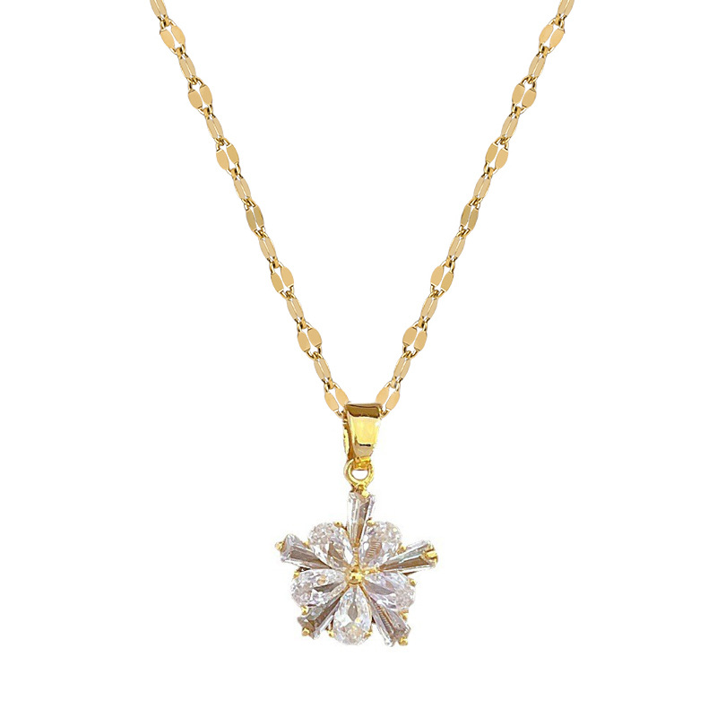 【 Titanium Steel 】 Double-layer flower necklace earrings set, light luxury, micro-inlaid, personalized and elegant banquet earrings and necklaces combination Item Picture