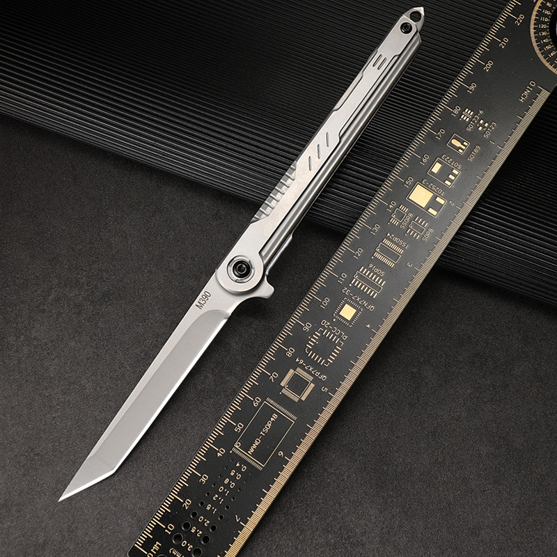 Shenbi M390 steel feather pattern folding knife, outdoor camping pocket knife, portable fruit knife, high-hardness folding knife details Picture
