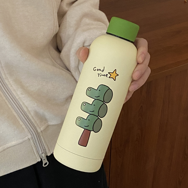 Self-made retro cartoon fun dog insulated cup, large-capacity couple illustration star sealed travel cup, 500ml Item Picture