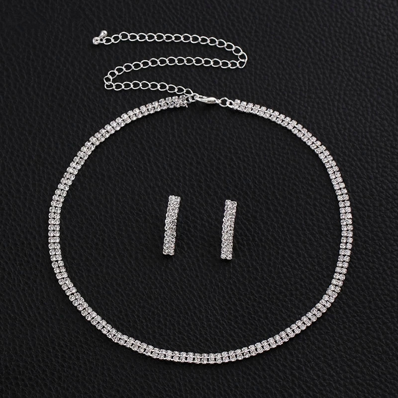 2025 New dinner performance dress accessories, first wedding dress, Zircon necklace, earrings, bracelet set N6224 details Picture