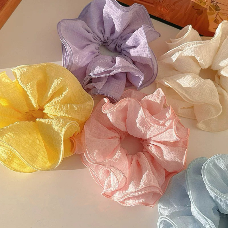 Rose and peach pink ~ Super fairy-like four-layer seeping gauze large intestine hair band, women's back head bun hair tie, super fairy-like hair bun device full figure