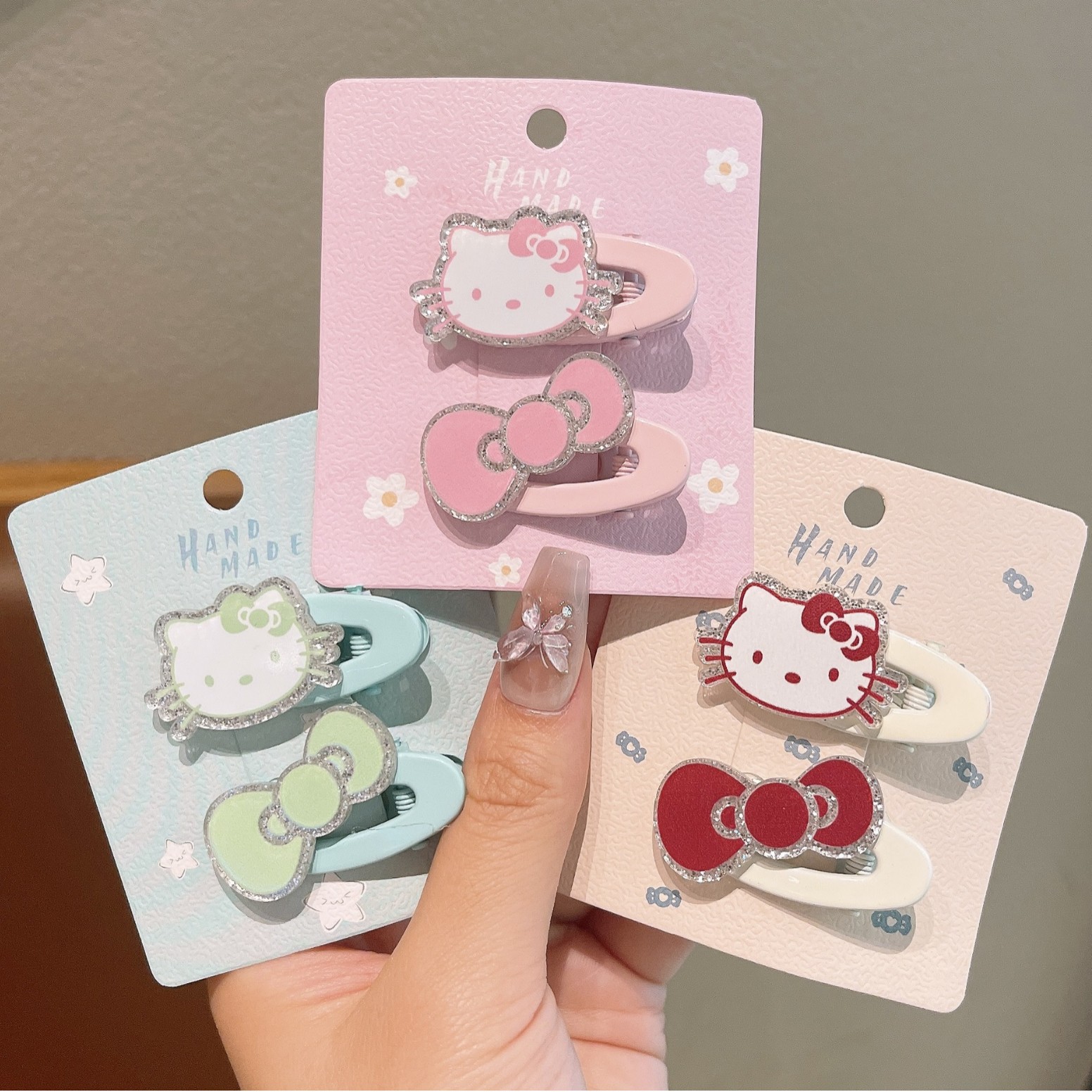 kt Cat Bow Hair Clip, Broken hair clip, Girlish bangs clip, side clip, new sweet and cool silver crossed bow details Picture