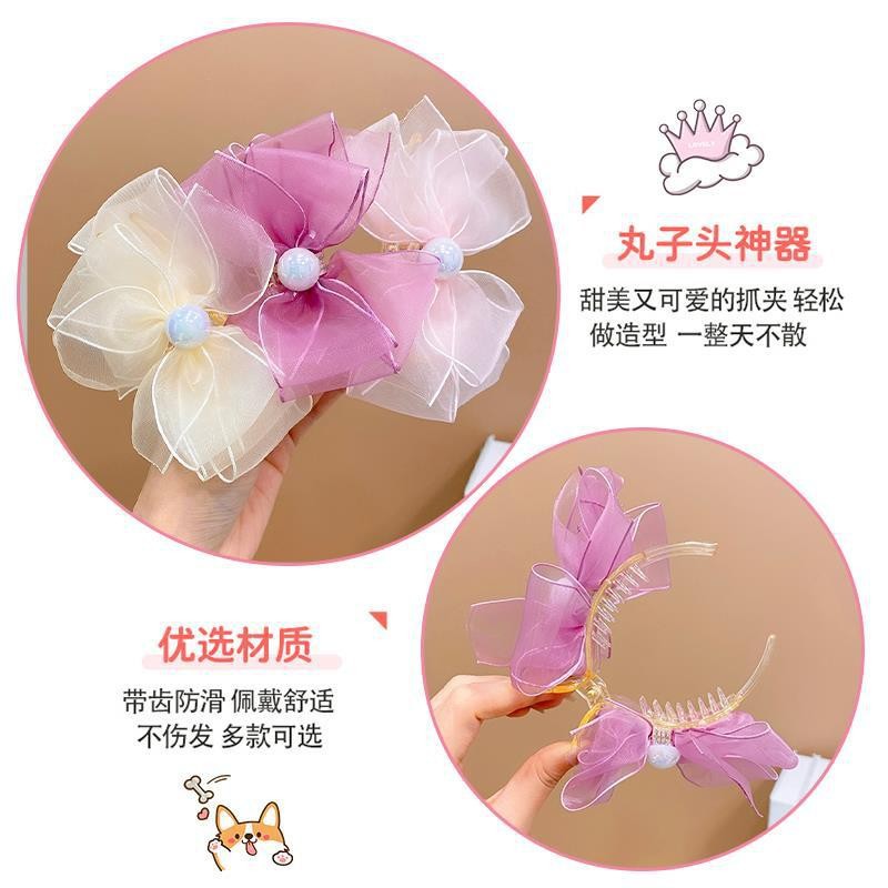 Children's hairpin headwear, sweet princess baby, bow bun hairstyle, fixed magic tool, hairpin grab, girls' hair accessory Specification drawing