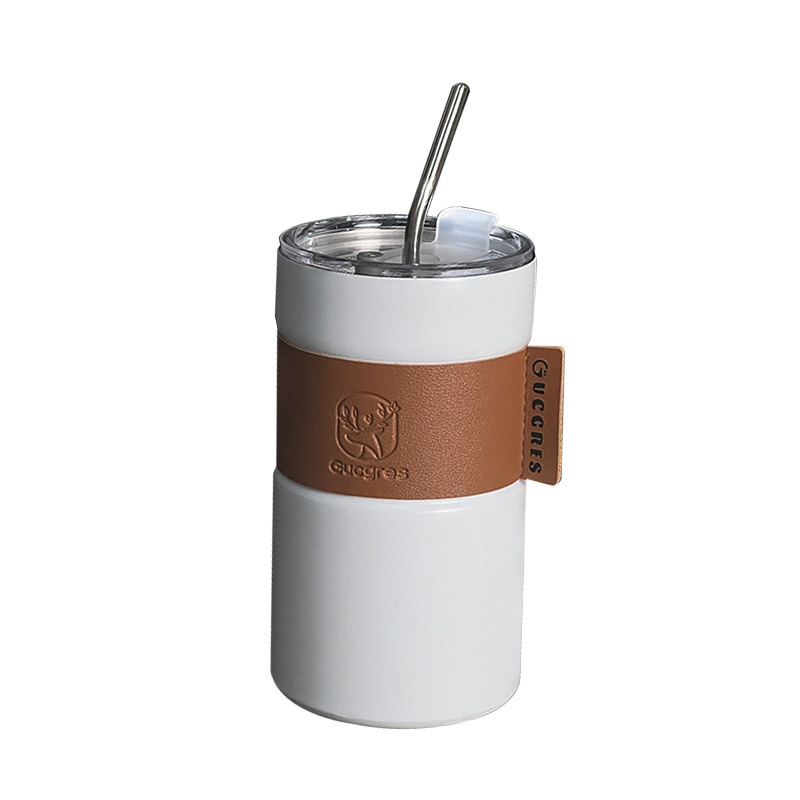 Cross-border large-capacity double-layer stainless steel cup, creative straw insulated cup, student water cup, portable coffee cup with high appearance level Item Picture