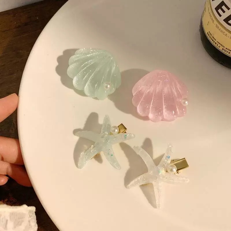 Cool and refreshing summer, cute starfish shell hair clips, sweet girl with duckbill clips, super ethereal hair clips and headwear details Picture