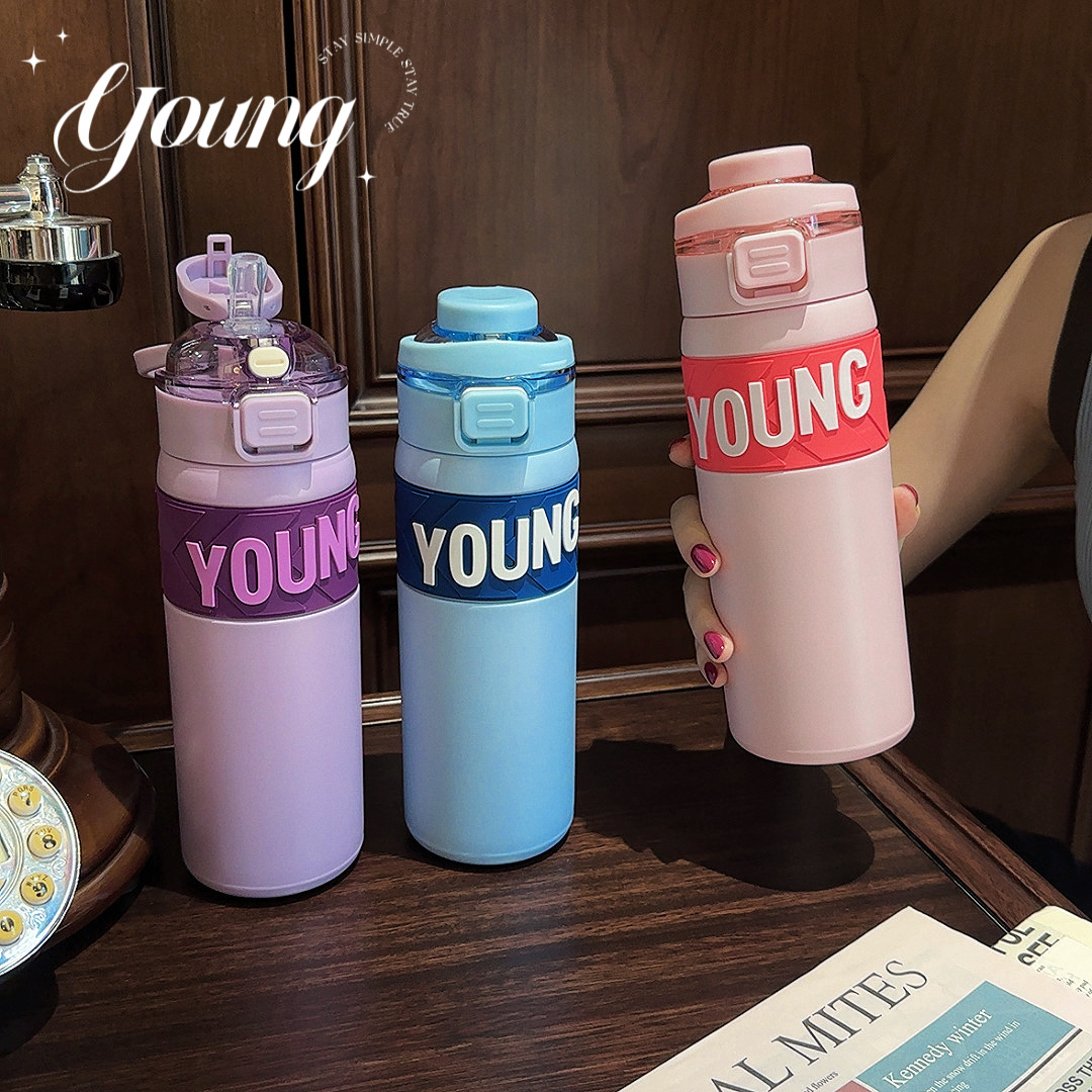 Sports stainless steel high appearance level double drinking cup, bouncy portable vacuum insulated cup, car, outdoor and cross-border cup full figure