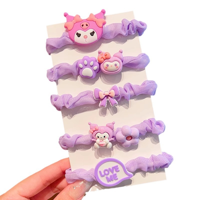 Children's Kuromi hair tie and hair band, girls' ponytail bun hair accessory that won't damage hair, Sanrio cartoon hair tie and hair accessory Item Picture