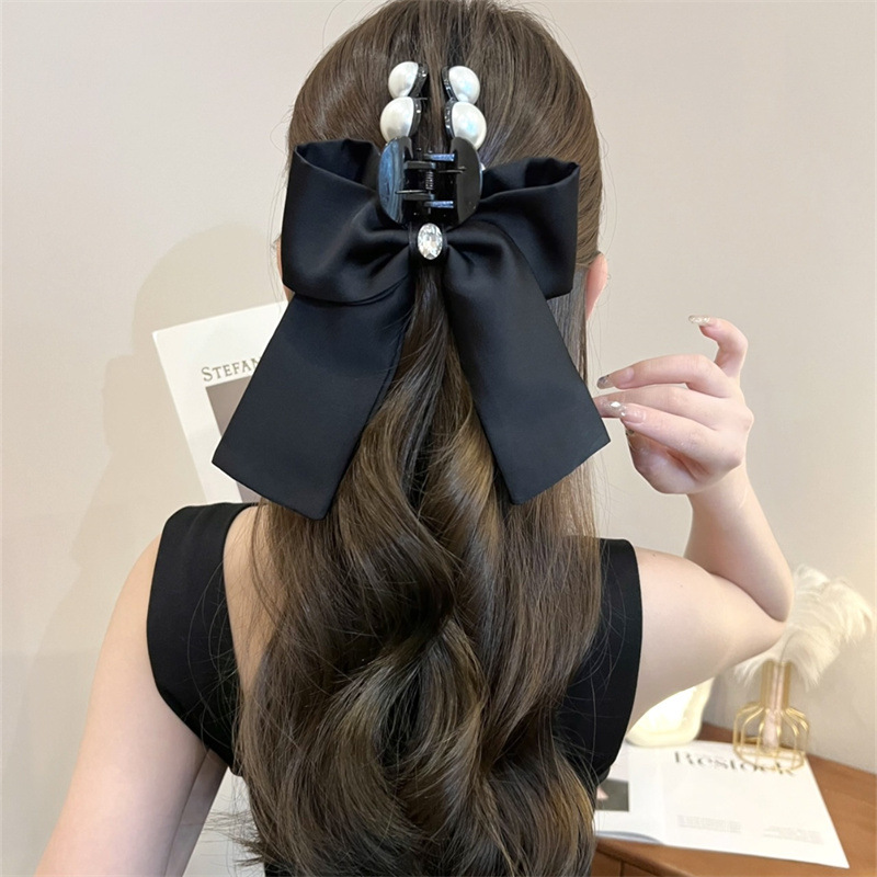High-end bow clip women's 2024 new style back head updo shark clip for elegant semi-tied hair ponytail clip headwear details Picture
