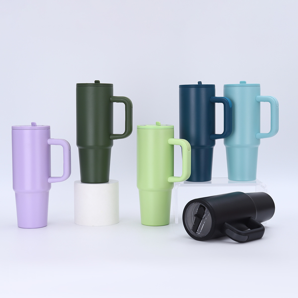 Cross-border 30OZ car cup, 304 stainless steel double-layer vacuum insulated cup with handle, portable straw cup details Picture