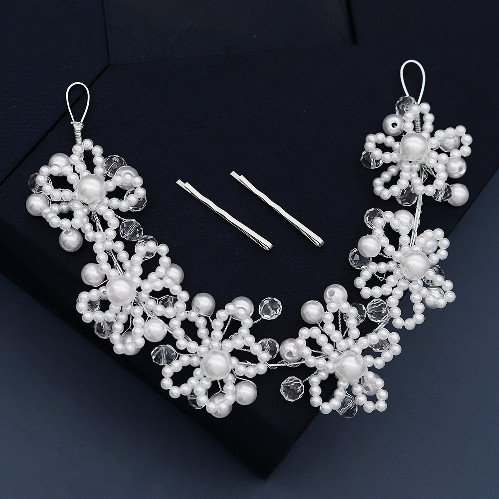 Korean-style forest-themed fairy beauty wedding dress and hair accessories, handcrafted crystal pearl bride hair band, birthday party wedding pearl hair band Specification drawing