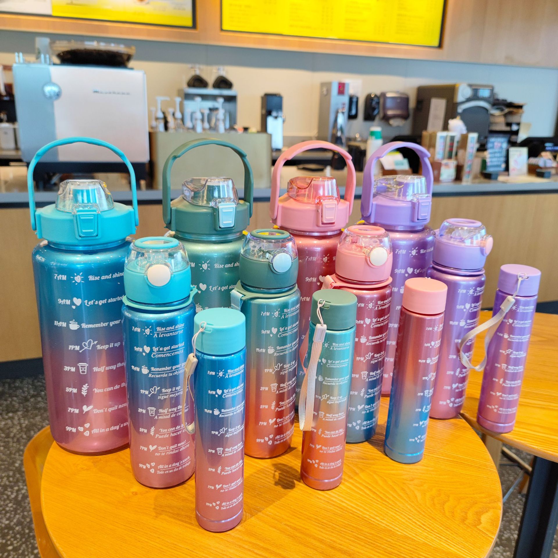 Three-piece set for cross-border e-commerce on Amazon, outdoor large-capacity plastic cups, straw cups, pop-up caps, sports water bottles details Picture