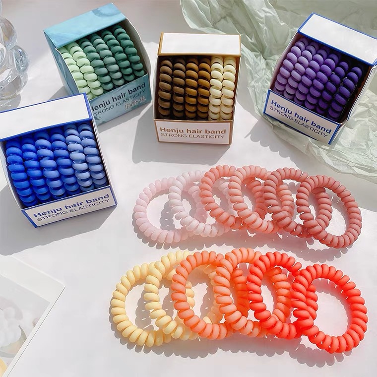 High-elasticity matte durable telephone line hair band, simple and elegant macaron-colored hair tie, retro ponytail hair tie for women details Picture