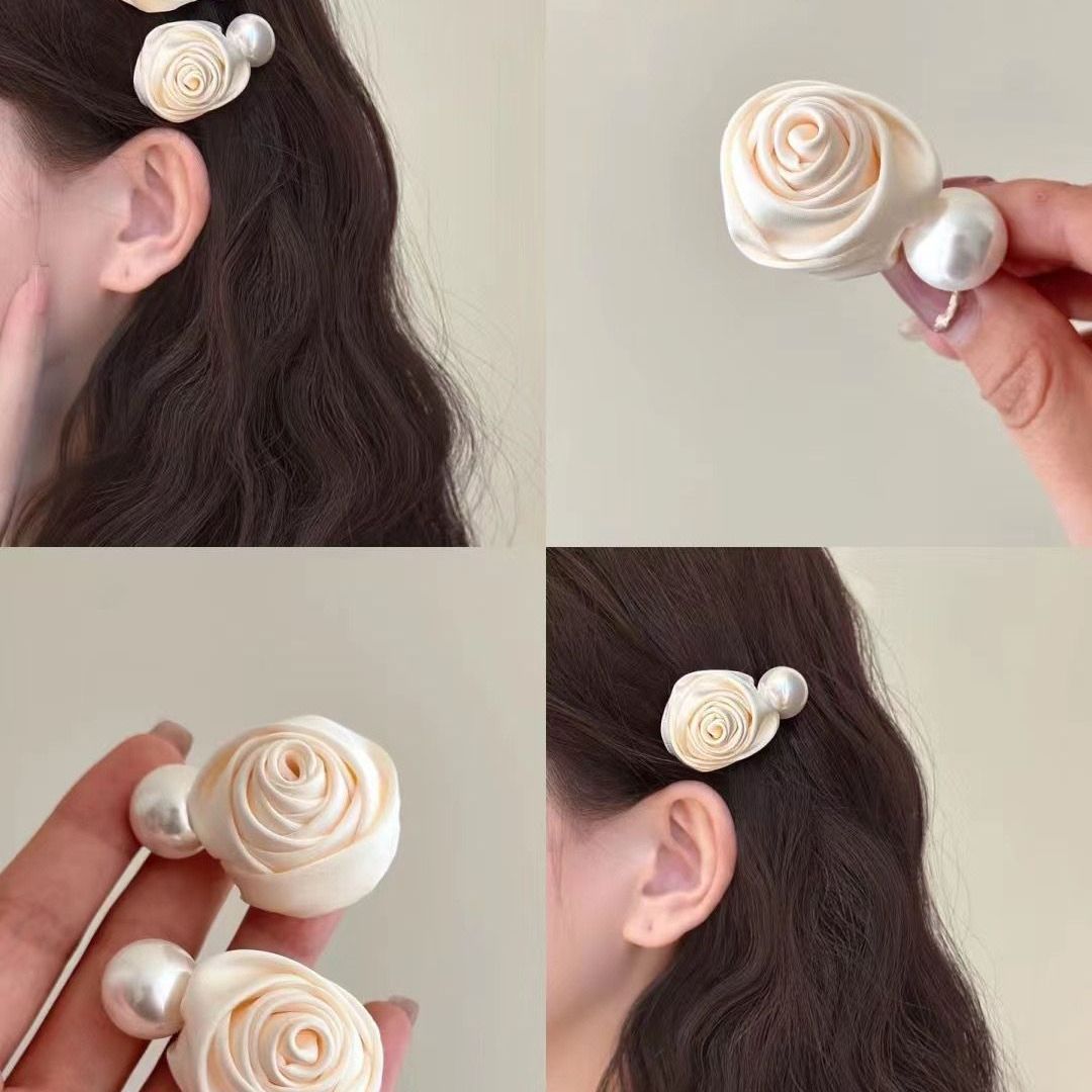 New niche French hair clips with a high-end touch, rose flower bb clips, elegant and refined side pearl bangs hair accessories details Picture