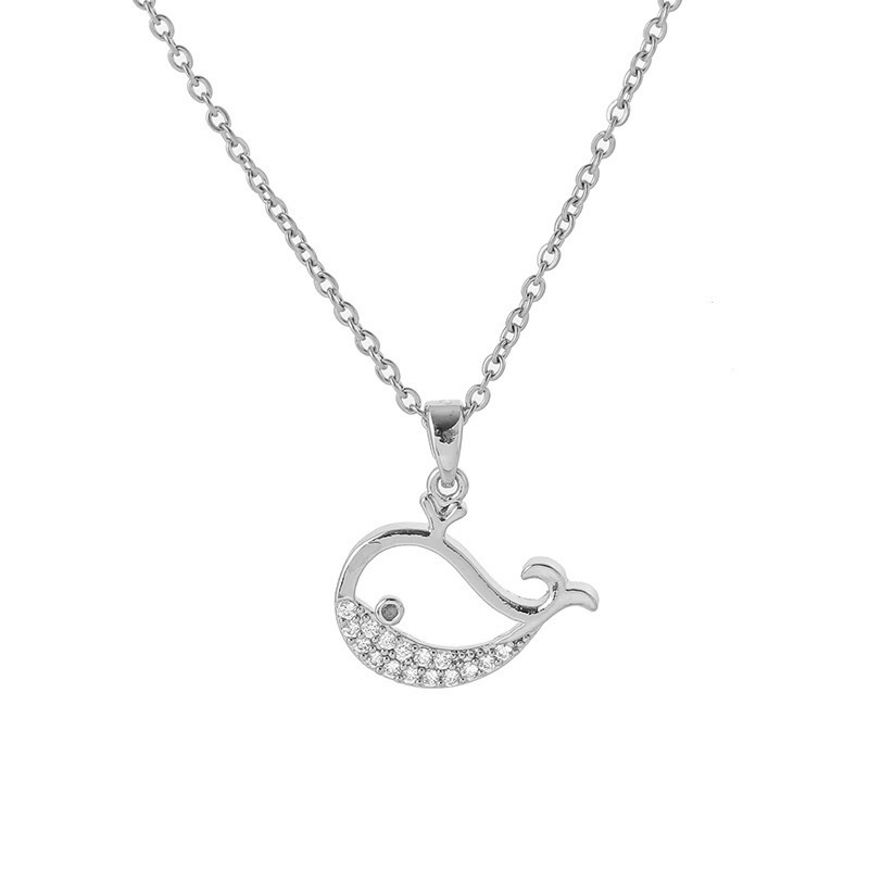 Silver small whale pendant titanium steel necklace, women's fashion pearl exquisite zircon collarbone chain, Korean version light luxury style Item Picture