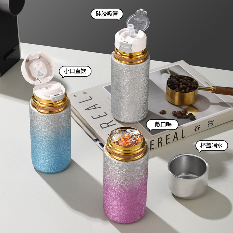 Titanium-coated insulated cup, tea-water separation stewed tea cup, titanium cup, double-layer portable mini pocket cup, straw cup details Picture