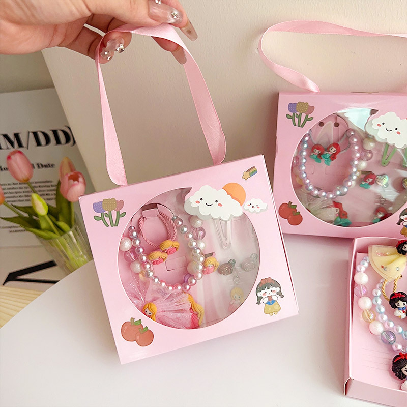 Children's jewelry gift box, princess necklace, earrings, ring, handbag, little girl hair accessory, gift set, baby rubber band Specification drawing