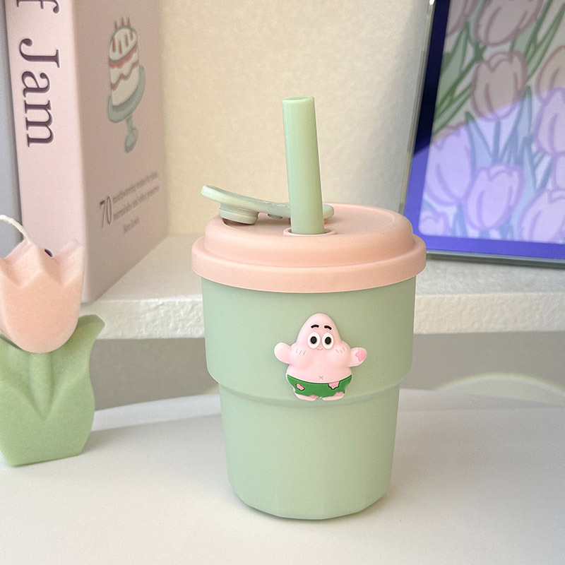 Sealed and leak-proof plastic cup with straw, new plastic PI Daxing water cup for female office workers, heat-resistant Specification drawing
