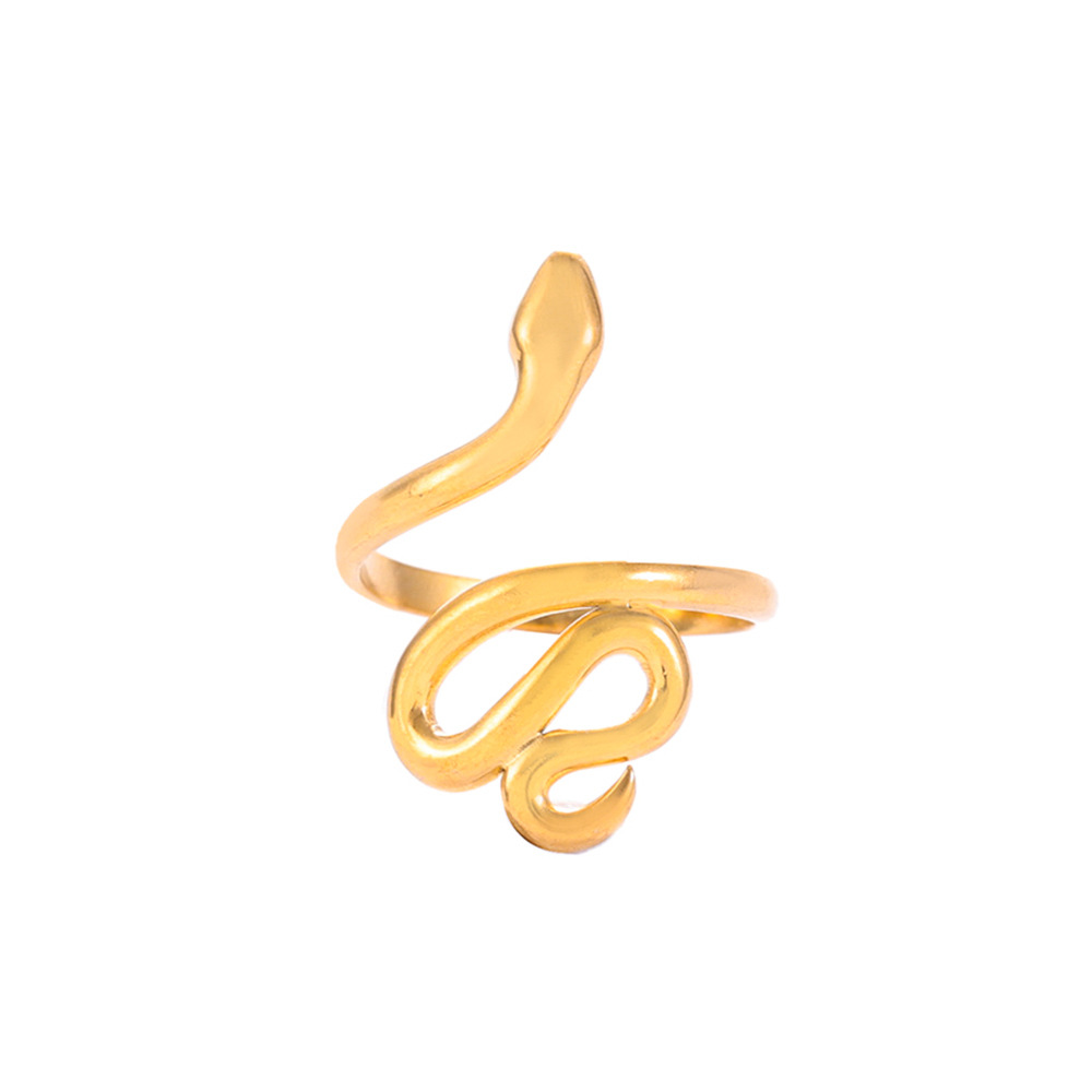 Wholesale of cross-border snake-shaped titanium steel rings for women with a light luxury and high-end feel, gold-plated and non-fading open stainless steel rings Item Picture