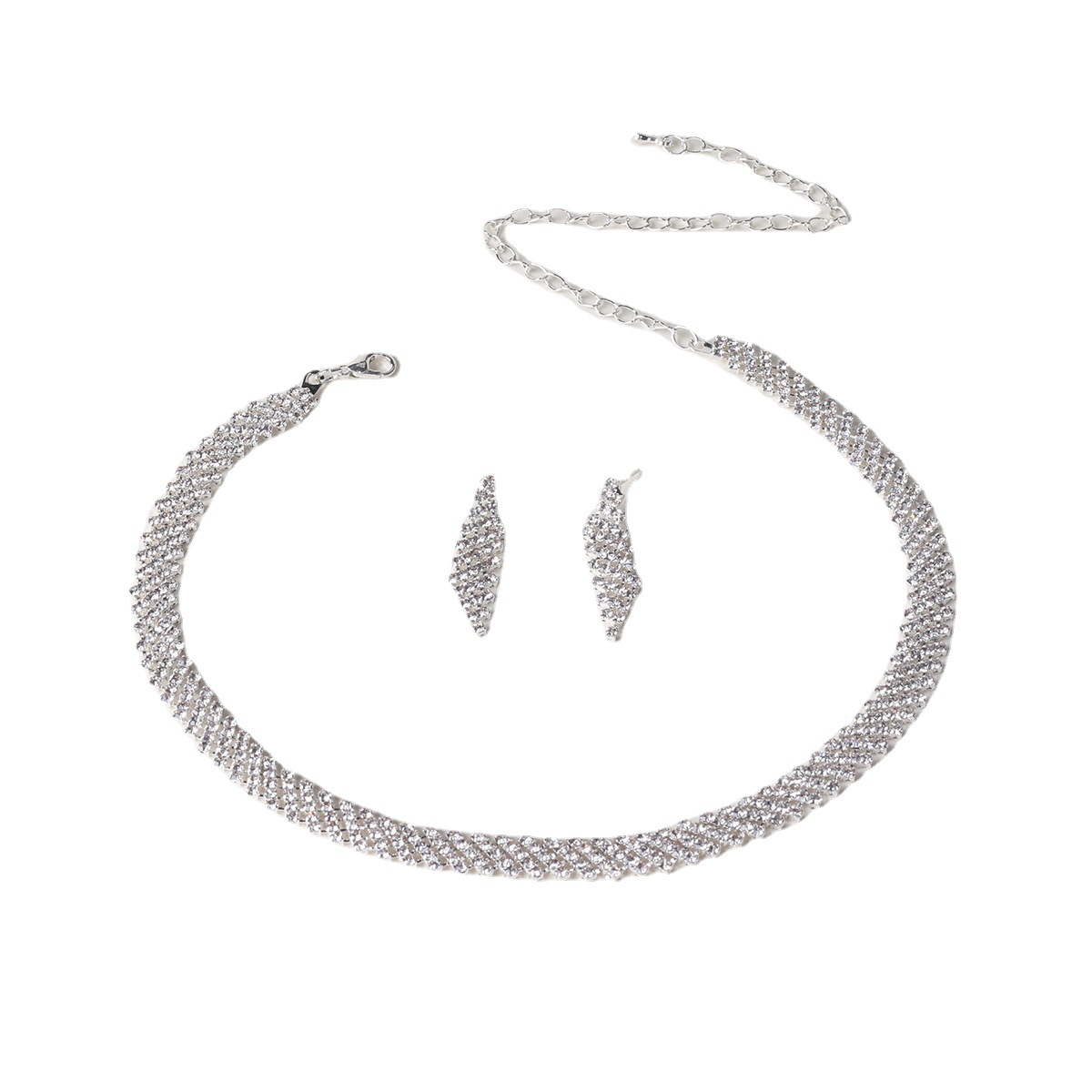 Cross-border Bride water diamond Necklace, Earrings, bracelet and accessory Set, diamond-shaped wedding jewelry Two-piece set ZN007 Item Picture
