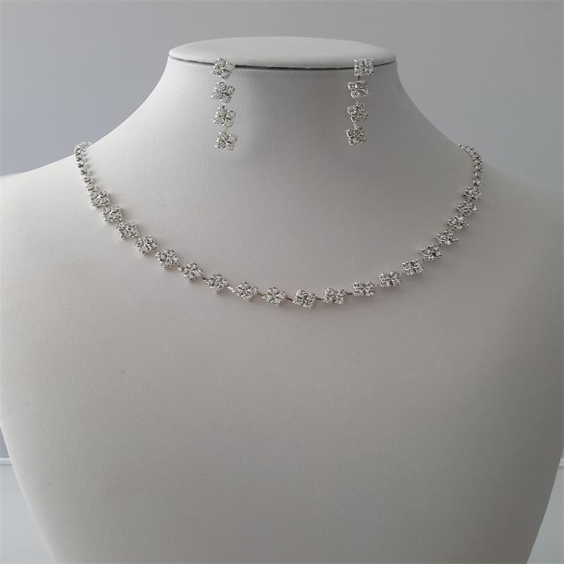 Korean shiny and fashionable rhinestone necklace, earrings set, wedding bride's accessory set, chain, glittering diamond three-piece set N5570 Specification drawing