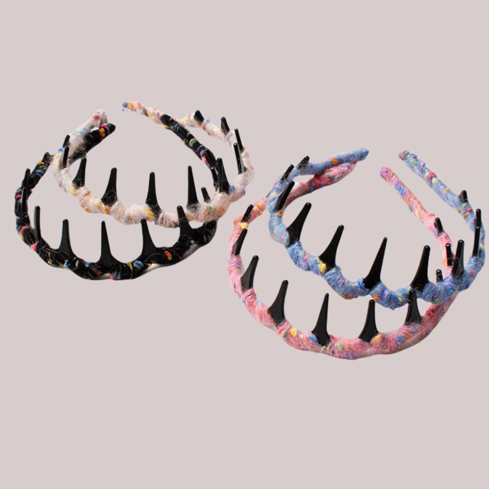 2024 New autumn and winter colorful woolen wrapped hair band with teeth, anti-slip high head top facial cleansing headband, pressure hair clip Application Scenario
