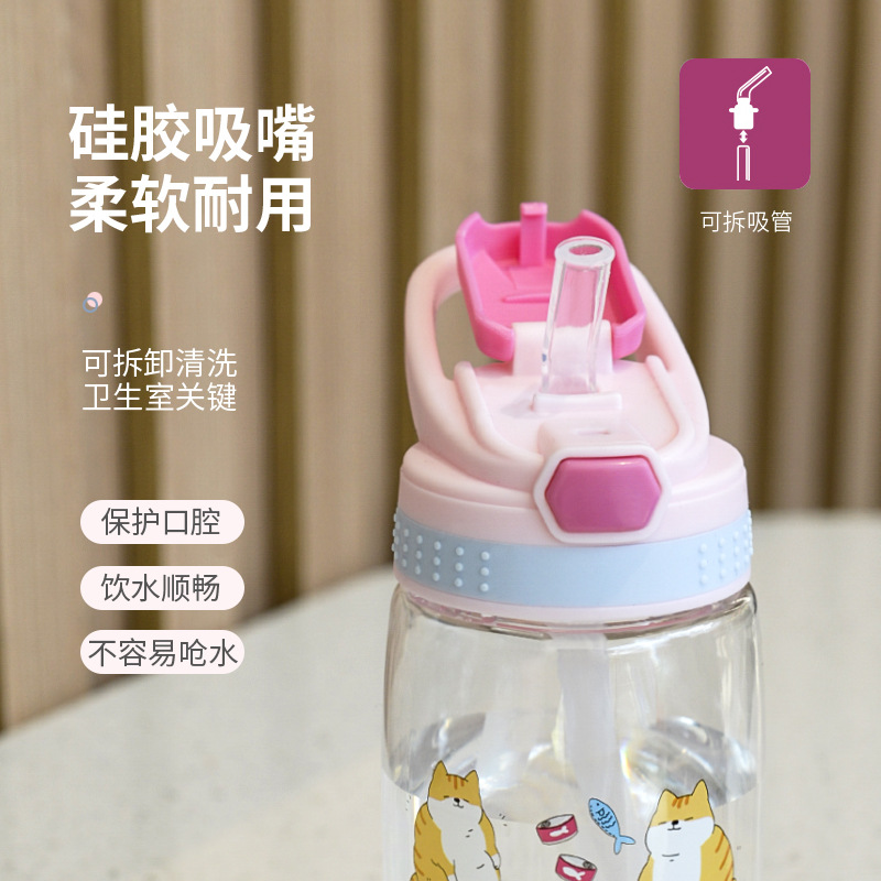 Customized children's cartoon plastic water cups, outdoor portable duckbill cups, sealed and leak-proof straw cups for boys and girls in kindergartens details Picture