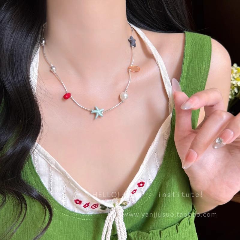 Cute and stylish starfish, shell and mushroom pendant necklace for women, simple, sweet, fashionable and versatile necklace, collarbone chain Specification drawing