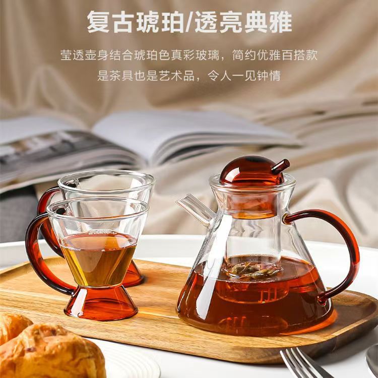 Heat-resistant teapot, glass teapot, Kung Fu tea cup, herbal cup, milk tea cup, ritual-themed afternoon tea set, yogurt cup full figure
