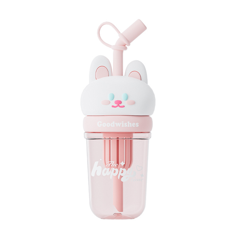 New summer children's plastic water cup, cute cartoon, high appearance level plastic cup, large-capacity tea-water separation straw cup Item Picture