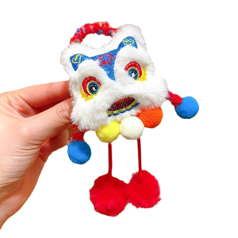 Children's lion dance hair bands, high appearance level headwear for babies in the New Year, red rubber bands, New Year greeting hair ties for girls Item Picture
