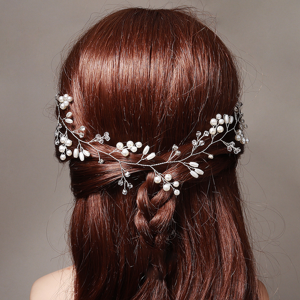 Korean-style wedding accessories, ins handcrafted beaded bride headband, banquet dress, updo headwear, pearl crystal headband details Picture