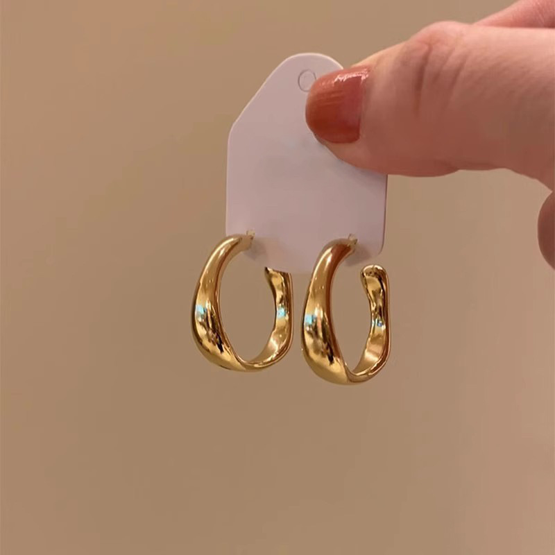 Cold and stylish commuting plain hoop earrings, niche design, high-end feel, geometric stud earrings, women's 925 silver needle full figure