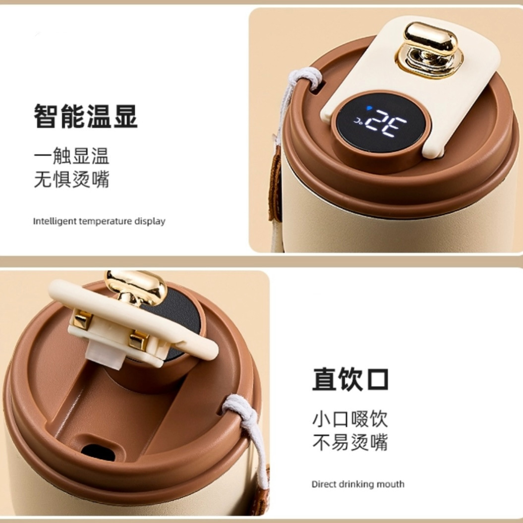 New smart temperature-displaying 316 stainless steel insulated cup, simple handle coffee cup, outdoor portable car gift cup Application Scenario