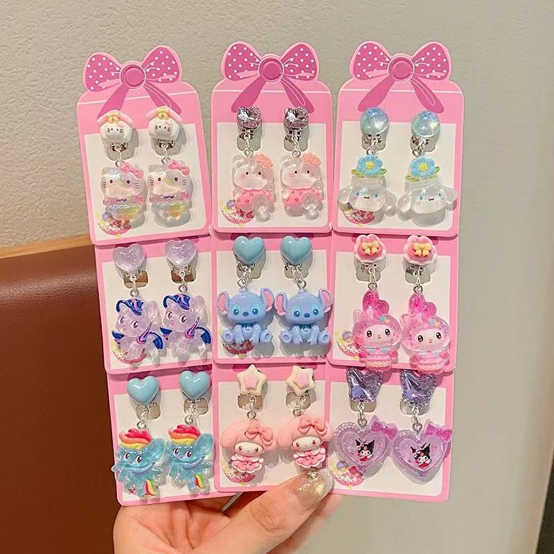 Cute and sweet children's ear clips 2025 New style cartoon earrings for little girls without ear holes, super fairy-like earrings jewelry for girls details Picture