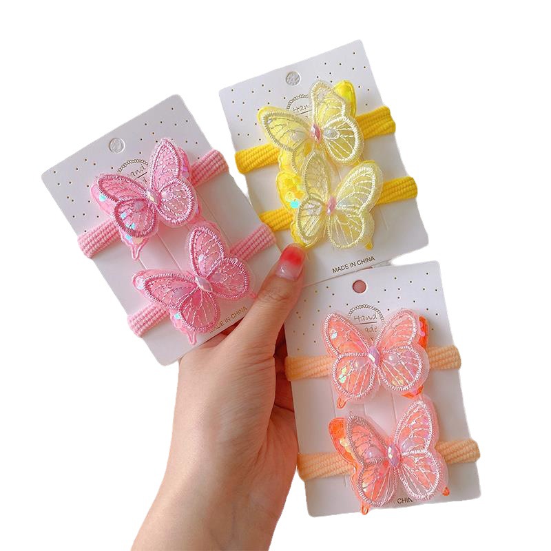 New butterfly hair tie children's hair band does not damage hair. Butterfly tie high ponytail hair band girls' rubber band headwear Item Picture