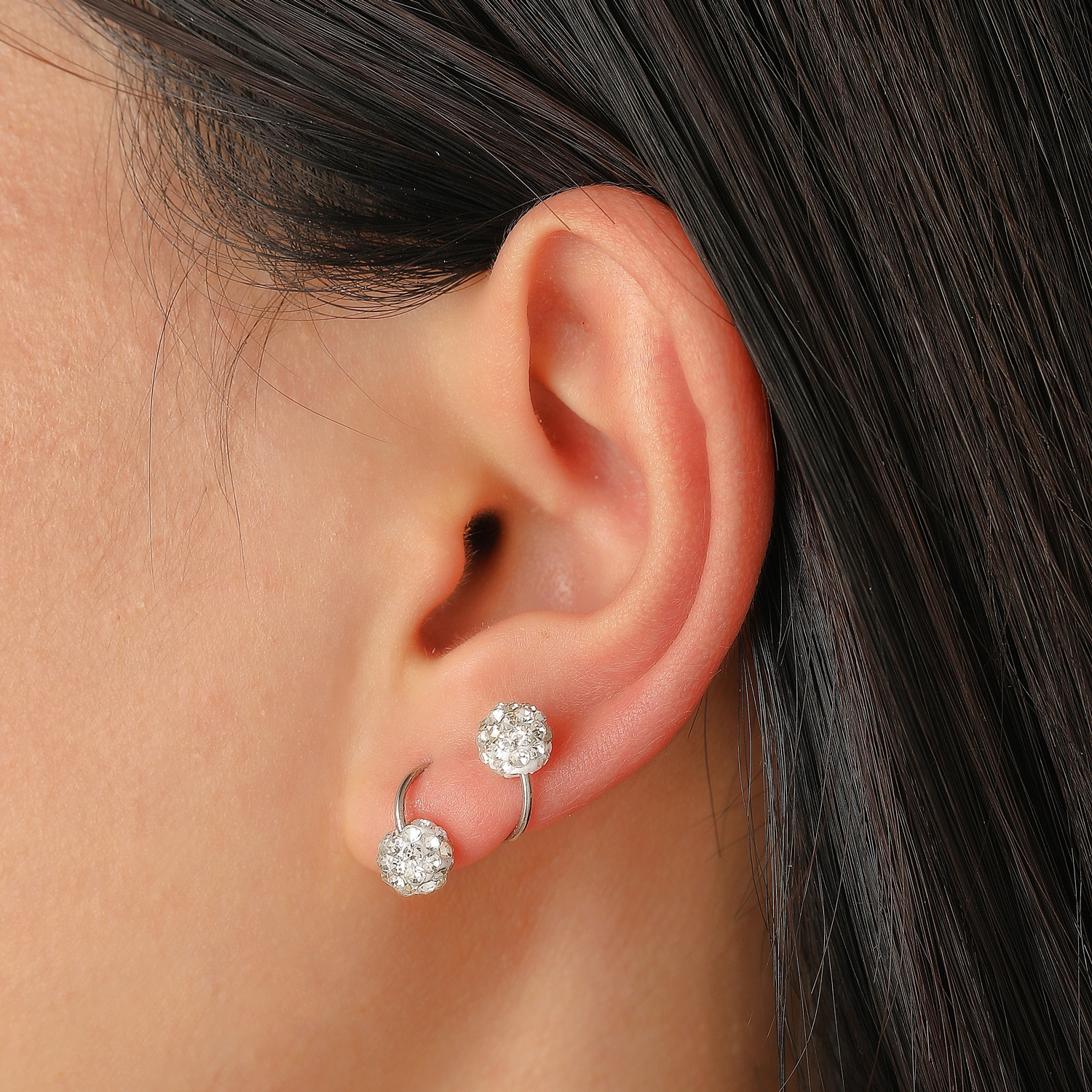Shambhala earrings, full diamond round ball spiral simple earrings, screw earrings, women's niche design, high-end earrings for women Specification drawing