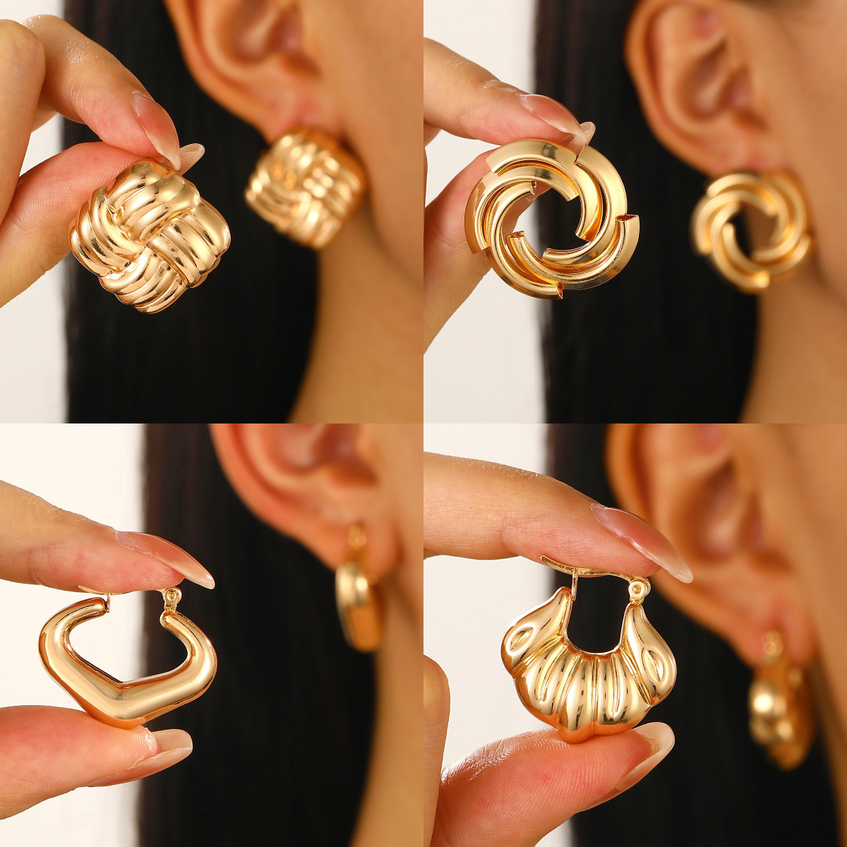 European and American high-end circular geometric twisted twist earrings, heart-shaped earrings, cross-border fashionable and personalized earrings for women full figure